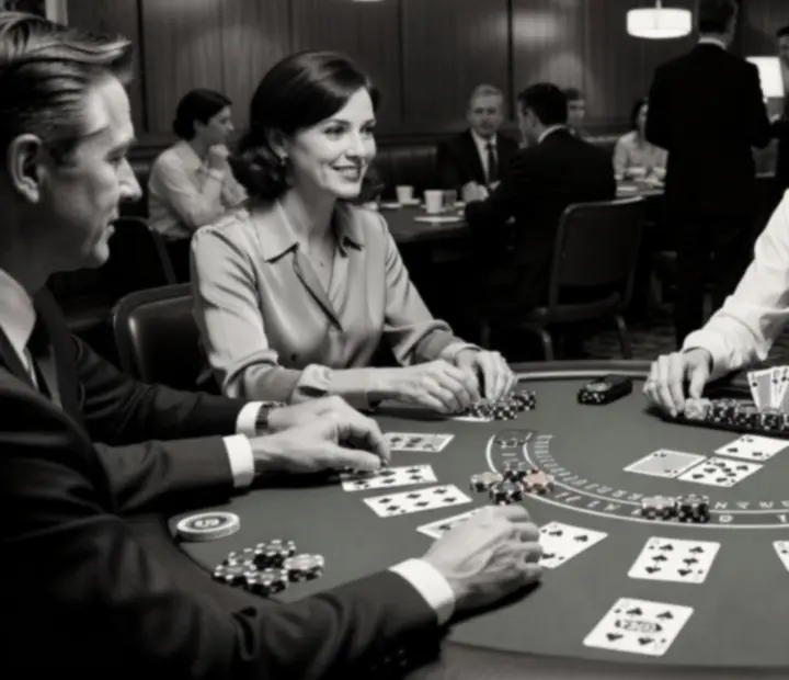 Blackjack table close-up with cards and classic chips