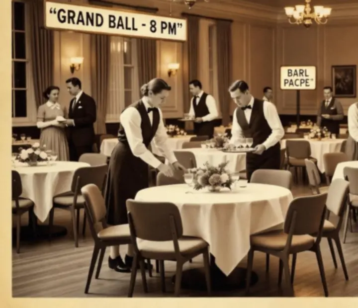 Vintage-style hall prepared for a NAXSOL ENTERPRISES LTD programme roster display