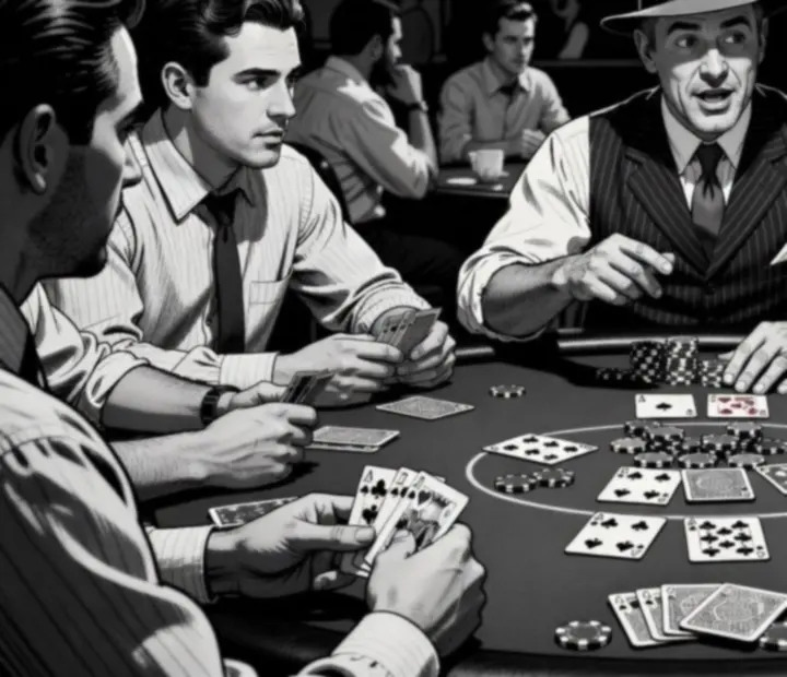 Poker night table with cards and chips under soft light