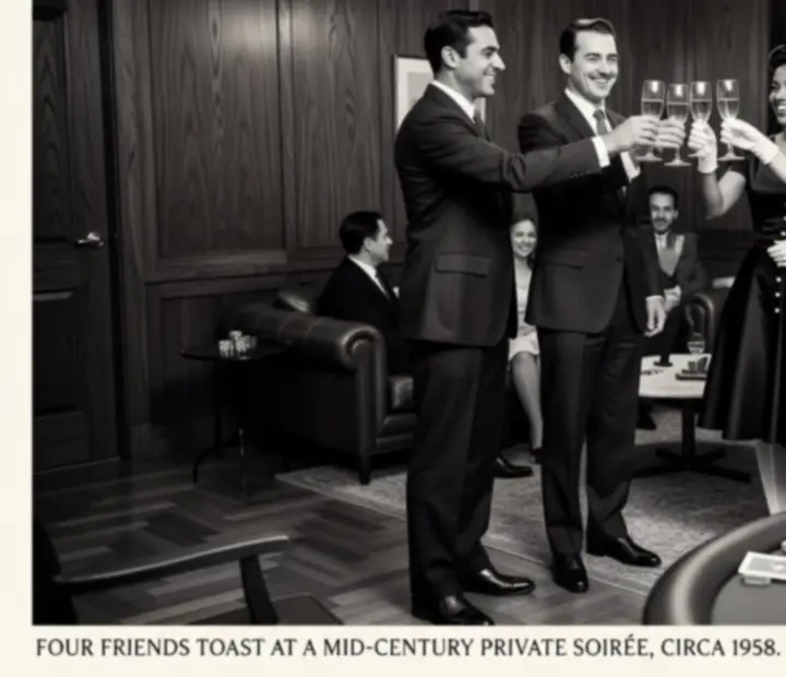 A group gathered for a cheerful toast during a private celebration.